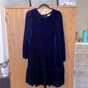 1X Anthropologie velvet navy tiered tunic dress